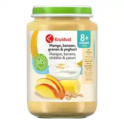 Kruidvat Kruidvat 8+M Bio Mango, Banaan, Granen & Yoghurt Fruithapje aanbieding