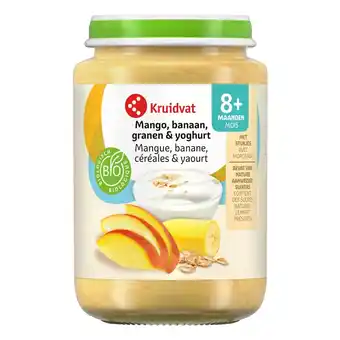 Kruidvat Kruidvat 8+M Bio Mango, Banaan, Granen & Yoghurt Fruithapje aanbieding