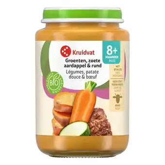 Kruidvat Kruidvat 8+M Bio Groenten, Zoete Aardappel & Rund Maaltijd aanbieding