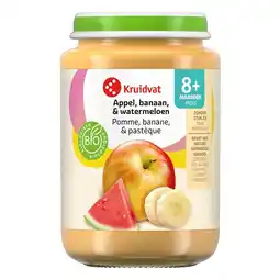 Kruidvat Kruidvat 8+M Bio Appel, Banaan & Watermeloen Fruithapje aanbieding