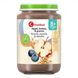 Kruidvat Kruidvat 8+M Bio Appel, Bosbes & Granen Fruithapje aanbieding