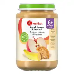 Kruidvat Kruidvat 6+M Bio Appel, Banaan & Beschuit Fruithapje aanbieding