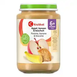 Kruidvat Kruidvat 6+M Bio Appel, Banaan & Beschuit Fruithapje aanbieding