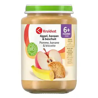 Kruidvat Kruidvat 6+M Bio Appel, Banaan & Beschuit Fruithapje aanbieding