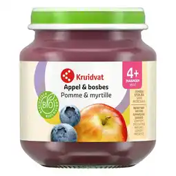 Kruidvat Kruidvat 4+M Bio Appel & Bosbes Fruithapje aanbieding