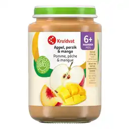 Kruidvat Kruidvat 6+M Bio Appel, Perzik & Mango Fruithapje aanbieding