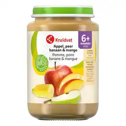 Kruidvat Kruidvat 6+M Bio Appel, Peer Banaan & Mango Fruithapje aanbieding