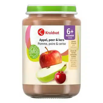 Kruidvat Kruidvat 6+M Bio Appel, Peer & Kers Fruithapje aanbieding