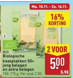 ALDI BIO Biologische kaasplakken 50+ jong belegen en extra belegen aanbieding