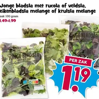 Boon`s Markt Jonge bladsla met rucola of veldsla. eikenbladsla melange of krulsla melange aanbieding