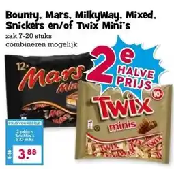 Boon`s Markt Bounty. Mars, MilkyWay. Mixed. Snickers en/of Twix Mini's aanbieding