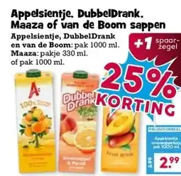 Boon`s Markt Appelsientje. DubbelDrank. Maaza of van de Boom sappen aanbieding