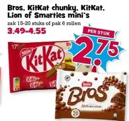 Boon`s Markt Bros, KitKat chunky. KitKat. Lion of Smarties mini's aanbieding