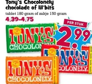 Boon`s Markt Tony's Chocolonely chocolade of lil bits aanbieding