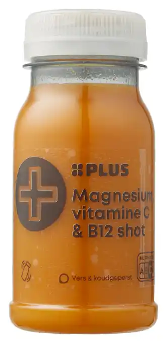 PLUS PLUS Vers shot Magnesium, vitamine C en B12 aanbieding