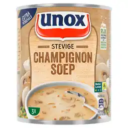 PLUS Unox Soep in Blik Champignonsoep aanbieding