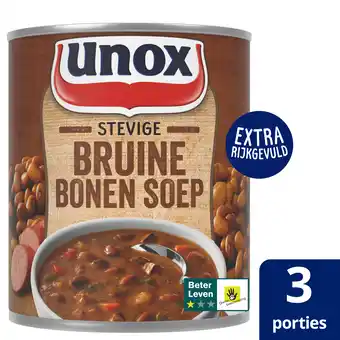 PLUS Unox Soep in blik bruine bonensoep aanbieding