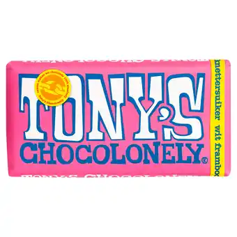 PLUS Tony's Chocolonely reep Wit framboos knetter Fairtrade aanbieding