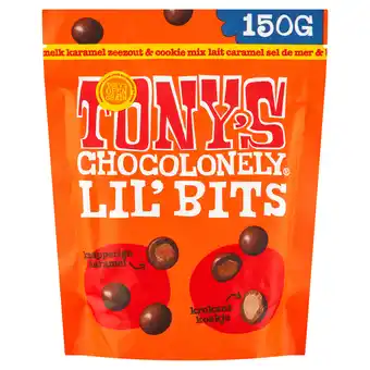 PLUS Tony's Chocolonely Lil'bits melk karamel zeezout biscuit aanbieding