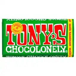PLUS Tony's Chocolonely Chocoladereep Melk hazelnoot Fairtrade aanbieding