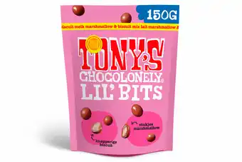 PLUS Tony's Chocolonely Lil'bits melk marshmallow biscuit aanbieding