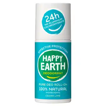 PLUS Happy Earth 100% Natuurlijke Deo Roller Cedar Lime aanbieding