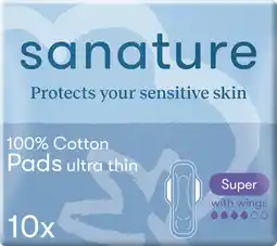 PLUS Sanature 100% cotton maandverband super wings aanbieding