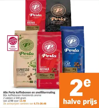 Albert Heijn Alle Perla koffiebonen en snelfiltermaling aanbieding