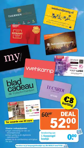 Albert Heijn Diverse cadeaukaarten aanbieding