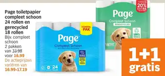 Albert Heijn Page toiletpapier compleet schoon 24 rollen en gerecycled 18 rollen aanbieding