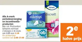Albert Heijn Alle A-merk periodeverzorging en incontinentieproducten aanbieding
