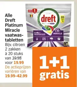 Albert Heijn Alle Dreft Platinum Miracle vaatwastabletten aanbieding