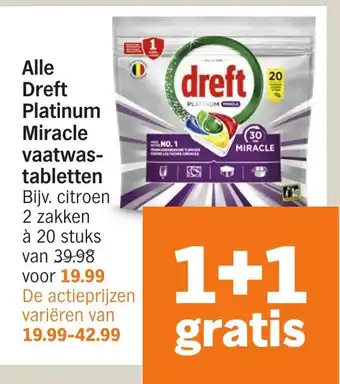 Albert Heijn Alle Dreft Platinum Miracle vaatwastabletten aanbieding
