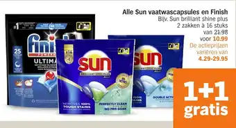 Albert Heijn Alle Sun vaatwascapsules en Finish aanbieding