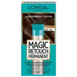 Trekpleister L'Oréal Paris Magic Retouch 4 Middenbruin Permanente Haarkleuring aanbieding