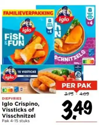 Vomar Voordeelmarkt Iglo Crispino, Vissticks of Visschnitzel aanbieding