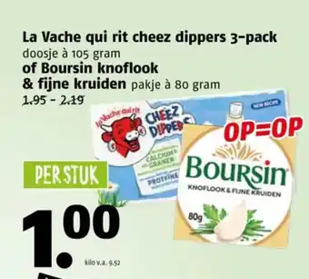 Poiesz La Vache qui rit cheez dippers 3 pack of Boursin knoflook & fijne kruiden aanbieding