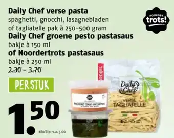 Poiesz Daily Chef verse pasta Daily Chef groene pesto pastasaus of Noordertrots pastasaus aanbieding