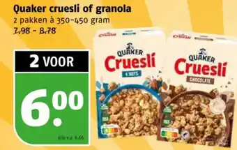 Poiesz Quaker cruesli of granola aanbieding
