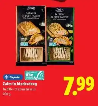 Lidl Zalm in bladerdeeg In dille- of spinaziesaus aanbieding