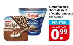 Hoogvliet Almhof hoekje, choco dessert of yoghurt mousse aanbieding