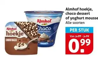 Hoogvliet Almhof hoekje, choco dessert of yoghurt mousse aanbieding