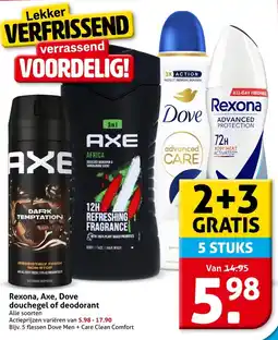 Hoogvliet Rexona, Axe, Dove douchegel of deodorant aanbieding
