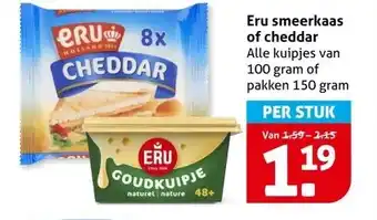 Hoogvliet Eru smeerkaas of cheddar aanbieding