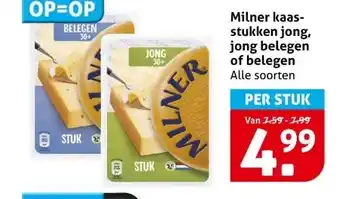 Hoogvliet Milner kaas- stukken jong, jong belegen of belegen aanbieding