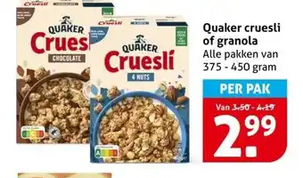 Hoogvliet Quaker cruesli of granola aanbieding
