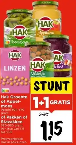 Vomar Voordeelmarkt Hak Groente of Appel- moes of Pakken of Stazakken aanbieding