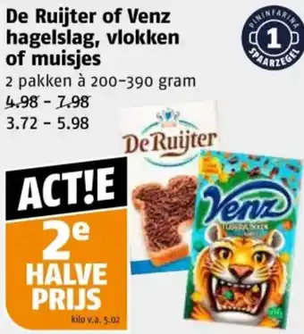 Poiesz De Ruijter of Venz hagelslag, vlokken of muisjes aanbieding