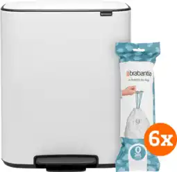 Coolblue Brabantia Bo Pedal Bin 2 x 30 Liter White + Vuilniszakken (120 stuks) aanbieding