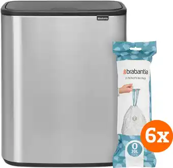 Coolblue Brabantia Bo Touch Bin 2 x 30 Liter Rvs Fingerprint Proof + Vuilniszakken (120 stuks) aanbieding